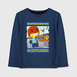 Лонгслив хлопковый детский Skateboarding - use the right personal protective, цвет: тёмно-синий