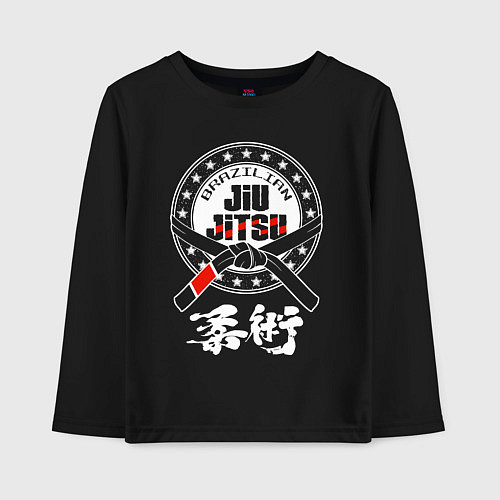 Детский лонгслив Brazilian splashes Jiu jitsu logo / Черный – фото 1