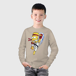 Лонгслив хлопковый детский Боец Барт Симпсон - чёрный пояс, цвет: миндальный — фото 2