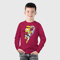 Лонгслив хлопковый детский Боец Барт Симпсон - чёрный пояс, цвет: маджента — фото 2