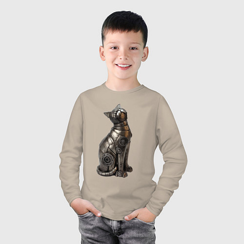 Детский лонгслив Металлическая статуэтка кошки / Миндальный – фото 3