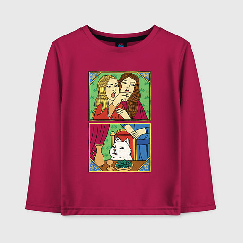 Детский лонгслив Женщина кричит на кота - Мем в средневековом стиле / Маджента – фото 1