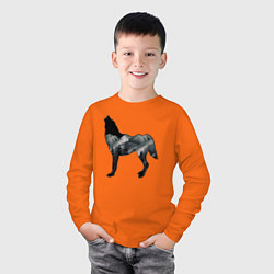 Лонгслив хлопковый детский Ночной волк и лес, цвет: оранжевый — фото 2