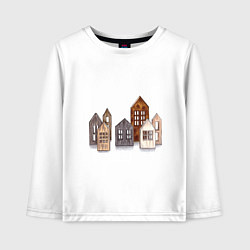Лонгслив хлопковый детский Хюгге домики, цвет: белый