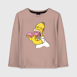 Лонгслив хлопковый детский Гомер Симпсон нацелился на пончик, цвет: пыльно-розовый