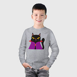 Лонгслив хлопковый детский Чёрный котик-волшебник, цвет: меланж — фото 2