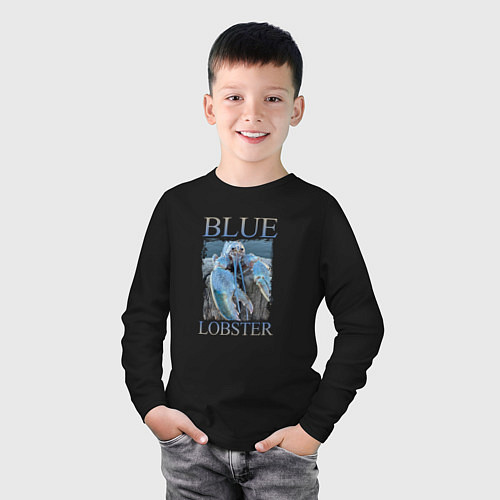 Детский лонгслив Blue lobster meme / Черный – фото 3