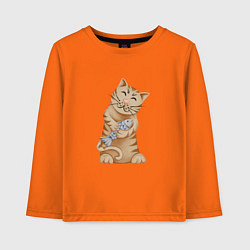 Лонгслив хлопковый детский Кот с рыбой в лапках, цвет: оранжевый