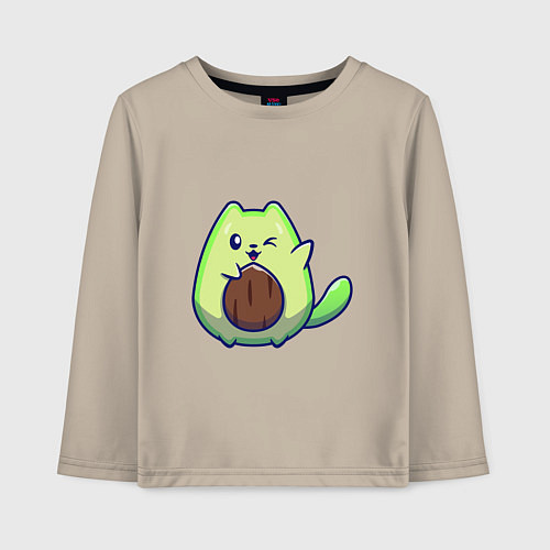 Детский лонгслив Avocado green cat / Миндальный – фото 1
