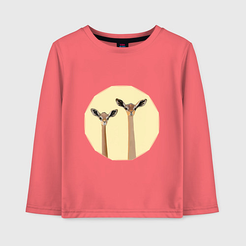 Детский лонгслив Жирафовые газели геренук на бежевом фоне / Коралловый – фото 1