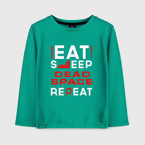 Детский лонгслив Надпись eat sleep Dead Space repeat / Зеленый – фото 1