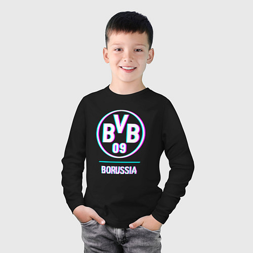 Детский лонгслив Borussia FC в стиле glitch / Черный – фото 3