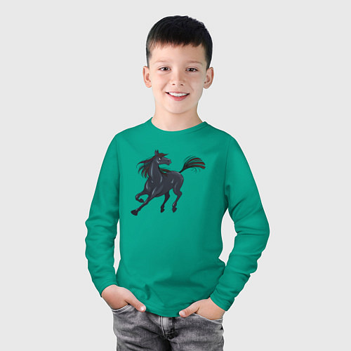 Детский лонгслив Лошадь мустанг / Зеленый – фото 3