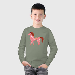 Лонгслив хлопковый детский Красочная лошадка, цвет: авокадо — фото 2