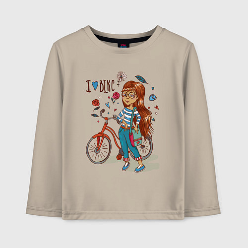 Детский лонгслив Девушка с велосипедом / Миндальный – фото 1