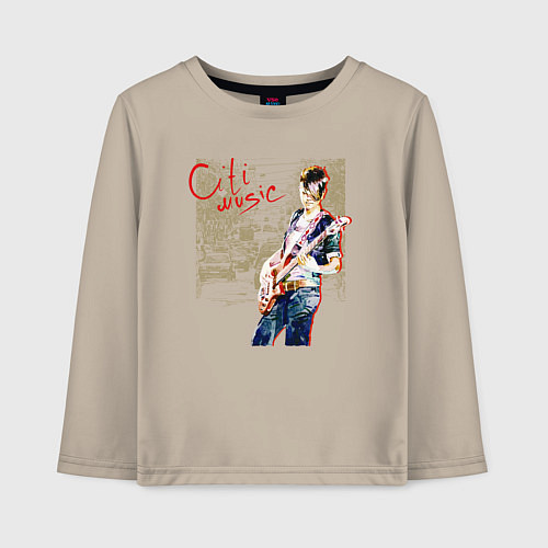 Детский лонгслив Девушка с гитарой акварель / Миндальный – фото 1