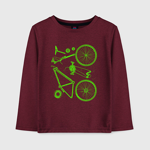 Детский лонгслив Детали велосипеда / Меланж-бордовый – фото 1
