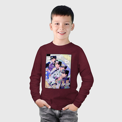 Детский лонгслив Этапы жизни Джотаро- JoJO / Меланж-бордовый – фото 3