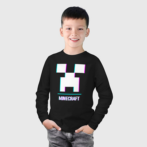 Детский лонгслив Minecraft в стиле glitch и баги графики / Черный – фото 3
