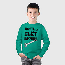 Лонгслив хлопковый детский Жизнь бьёт ключом - шутка, цвет: зеленый — фото 2