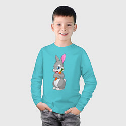 Лонгслив хлопковый детский Кролик с морковкой, цвет: бирюзовый — фото 2