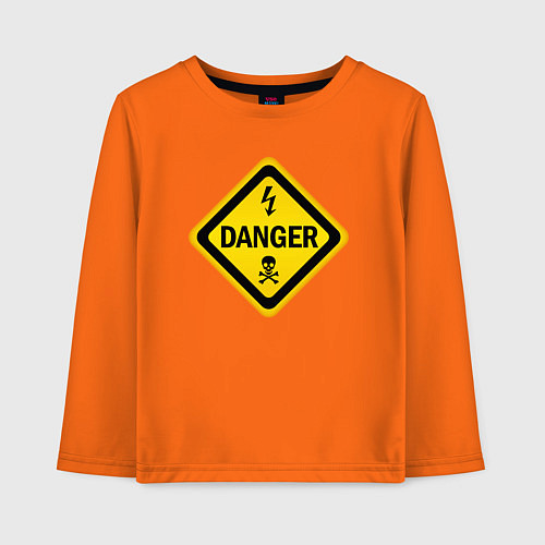 Детский лонгслив Знак - опасно для жизни / Оранжевый – фото 1