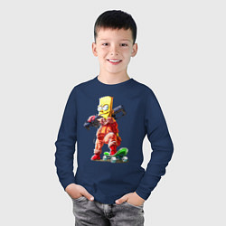 Лонгслив хлопковый детский Крутой Барт Симпсон с оружием на плече и скейтборд, цвет: тёмно-синий — фото 2