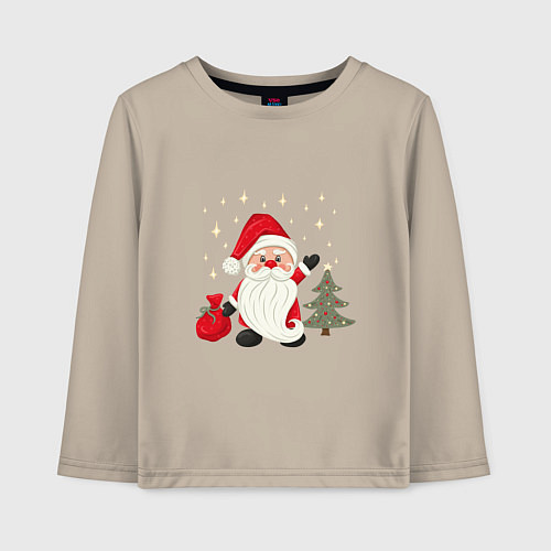 Детский лонгслив Дед Мороз с подарками Новый год / Миндальный – фото 1