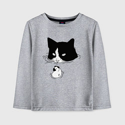 Лонгслив хлопковый детский Кот сидит в воде и сторожит утёнка, цвет: меланж