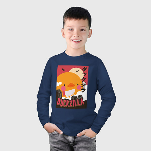 Детский лонгслив Утка Годзилла / Тёмно-синий – фото 3
