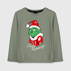 Лонгслив хлопковый детский Merry Christmas, Santa Claus Grinch, цвет: авокадо