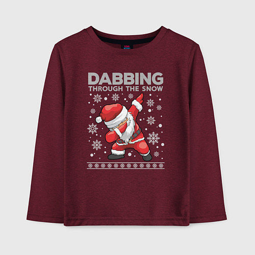 Детский лонгслив Through the snow Santa dabbing / Меланж-бордовый – фото 1