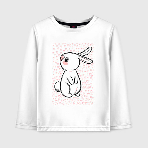 Детский лонгслив Милый кролик и много сердечек / Белый – фото 1
