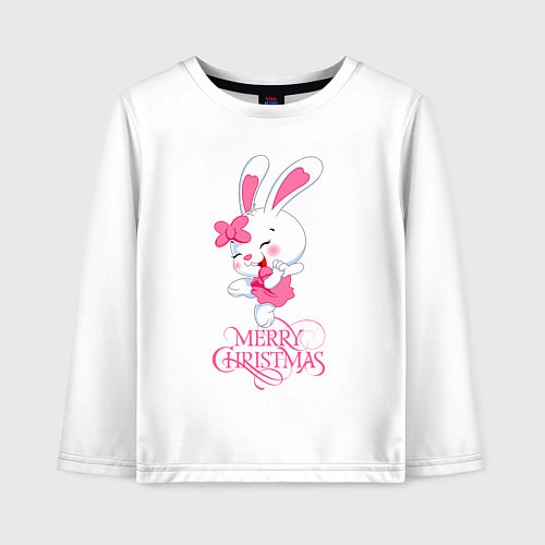 Детский лонгслив Cute bunny, merry Christmas / Белый – фото 1