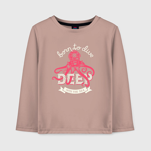 Детский лонгслив Осьминог водолаз ретро / Пыльно-розовый – фото 1