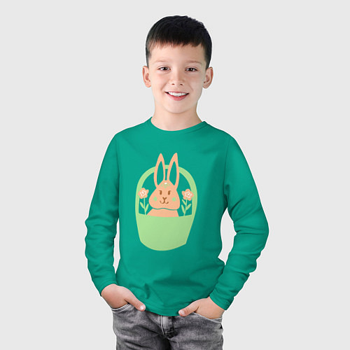 Детский лонгслив Кролик в корзине / Зеленый – фото 3