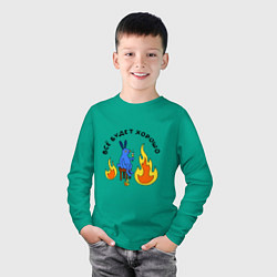 Лонгслив хлопковый детский This is fine пародия, цвет: зеленый — фото 2