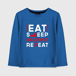 Лонгслив хлопковый детский Надпись eat sleep Valorant repeat, цвет: синий