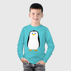 Лонгслив хлопковый детский Красивый пингвин, цвет: бирюзовый — фото 2