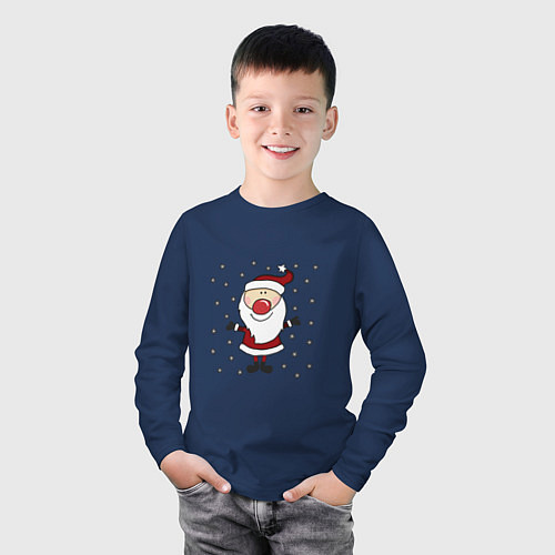 Детский лонгслив Дед мороз и снегопад / Тёмно-синий – фото 3