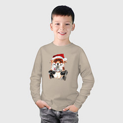 Лонгслив хлопковый детский Christmas smile foxy, цвет: миндальный — фото 2