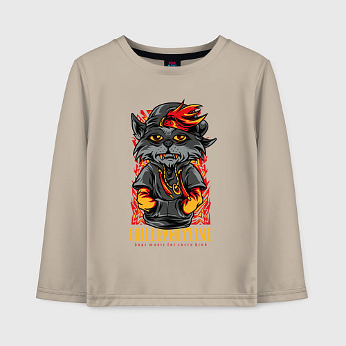 Детский лонгслив Кот в бейсболке / Миндальный – фото 1