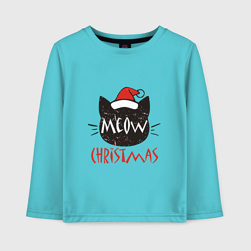 Детский лонгслив Meow - Christmas / Бирюзовый – фото 1