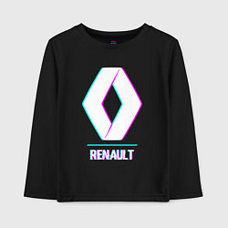 Лонгслив хлопковый детский Значок Renault в стиле glitch, цвет: черный