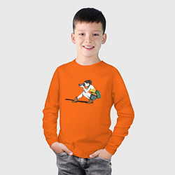 Лонгслив хлопковый детский Say cheeeese, цвет: оранжевый — фото 2