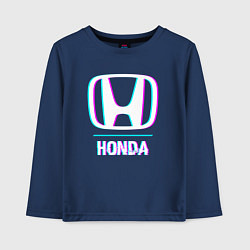 Лонгслив хлопковый детский Значок Honda в стиле glitch, цвет: тёмно-синий