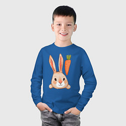 Лонгслив хлопковый детский Заяц с морковкой, цвет: синий — фото 2