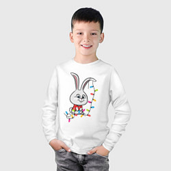 Лонгслив хлопковый детский Кролик Снежок новогодний, цвет: белый — фото 2