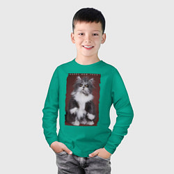 Лонгслив хлопковый детский Happy New Year - Лохматый котяра, цвет: зеленый — фото 2