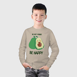 Лонгслив хлопковый детский Dont worry be happy - avocado, цвет: миндальный — фото 2